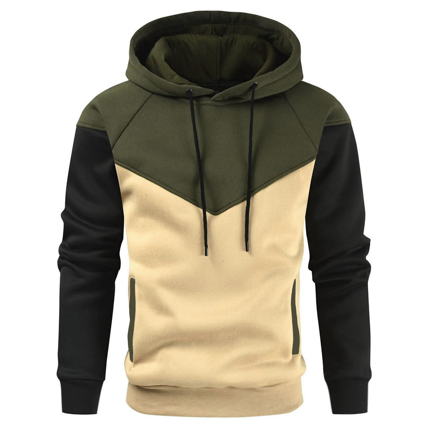 Men's hoodie - modern color block pullover for casual wear with front pocket