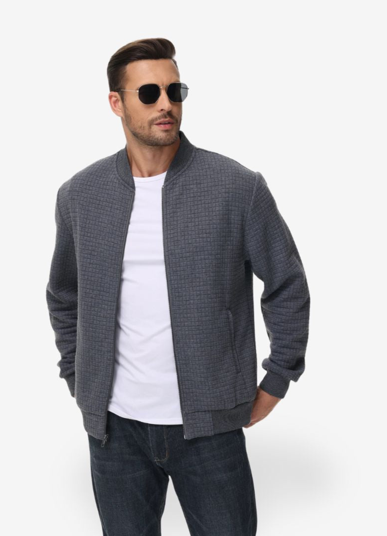 Men's zip-up bomber jacket casual everyday wear - stylish soft fabric with functional pockets