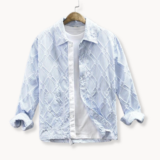 Men's casual shirt textured long sleeve design - lightweight blue attire for smart casual occasions