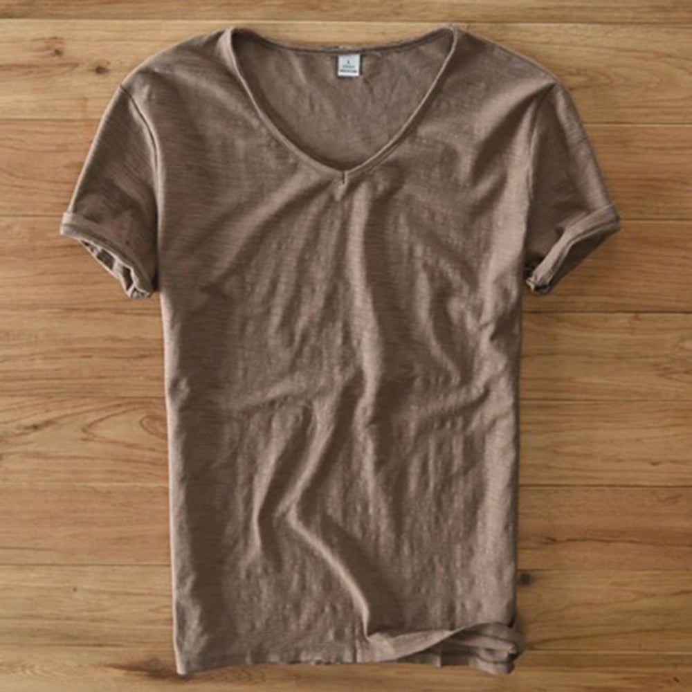 Men's v-neck t-shirt soft cotton blend casual wear - lightweight short sleeve top for everyday comfort