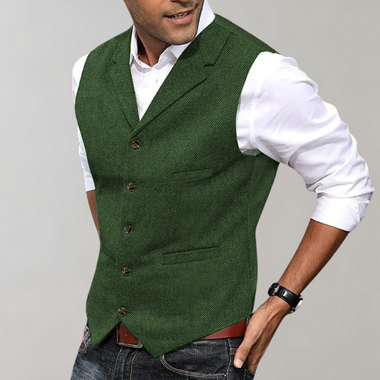 Men's tailored fit evening waistcoat - herringbone fabric gilet for formal events