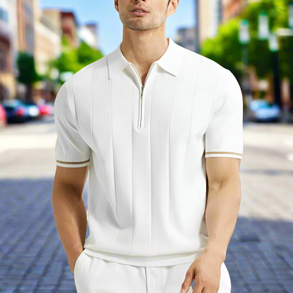 Men's polo shirt with zip neck - premium lightweight fabric for casual outings