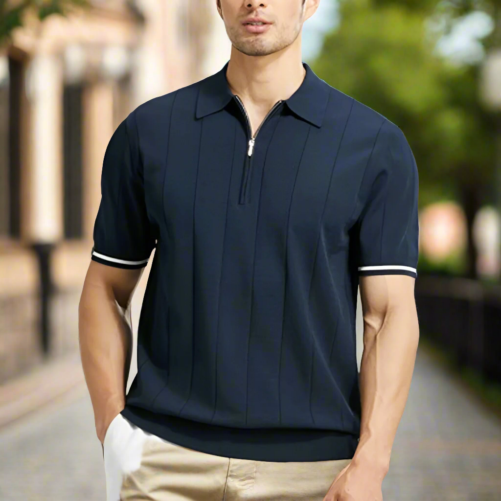 Men's polo shirt with zip neck - premium lightweight fabric for casual outings