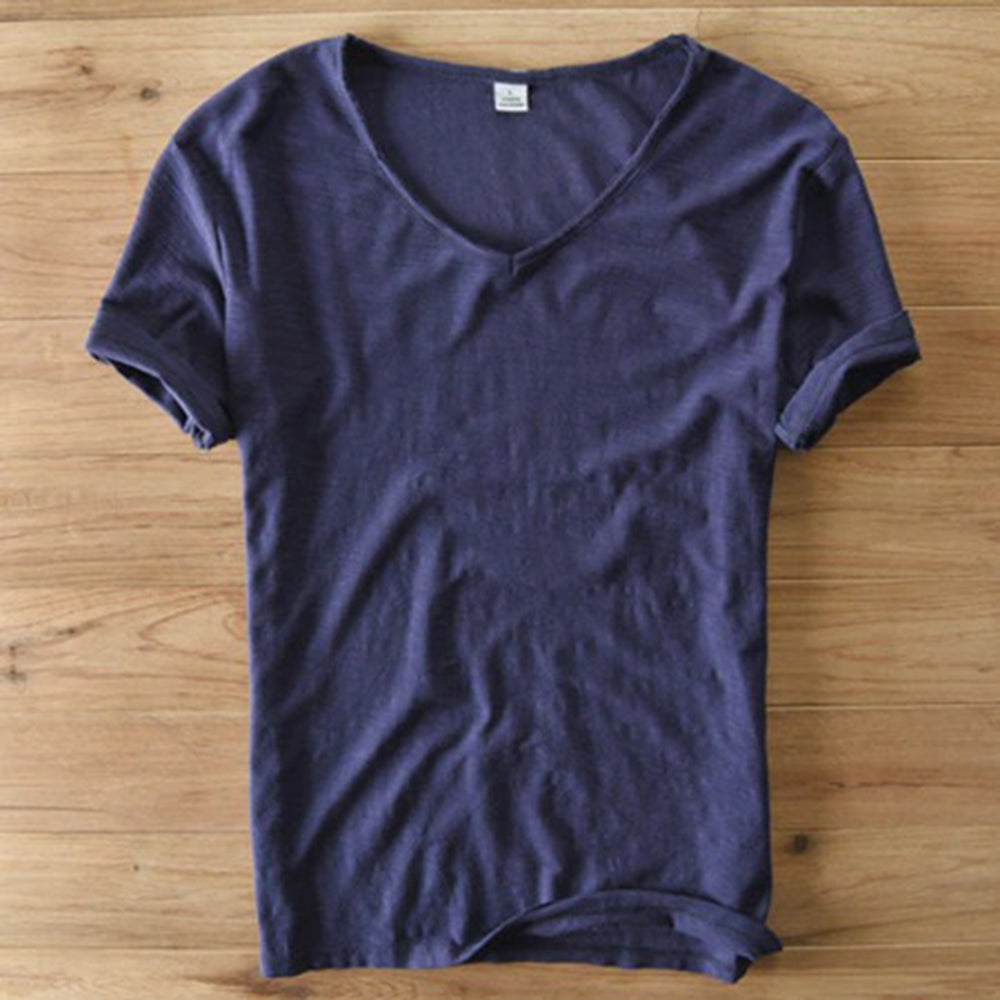 Men's v-neck t-shirt soft cotton blend casual wear - lightweight short sleeve top for everyday comfort