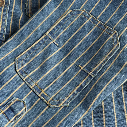 Men's denim utility shirt durable long sleeve - classic striped design for casual wear