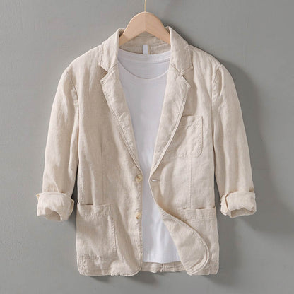 Men's linen blazer lightweight summer jacket - stylish office attire with functional pockets