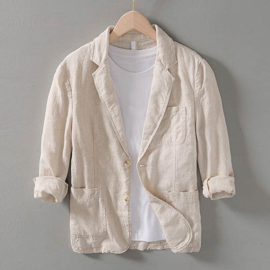 Men's linen blazer lightweight summer jacket - stylish office attire with functional pockets