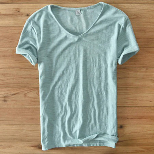Men's v-neck t-shirt soft cotton blend casual wear - lightweight short sleeve top for everyday comfort