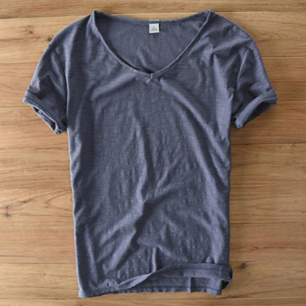 Men's v-neck t-shirt soft cotton blend casual wear - lightweight short sleeve top for everyday comfort