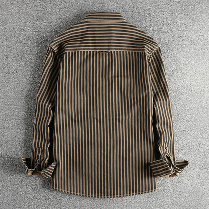 Men's casual shirt durable long sleeve striped design - versatile office and weekend wear