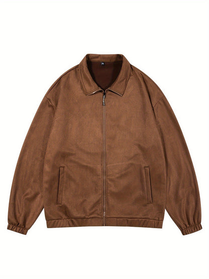 Men's zip-up jacket - sleek brown lightweight outerwear for everyday style