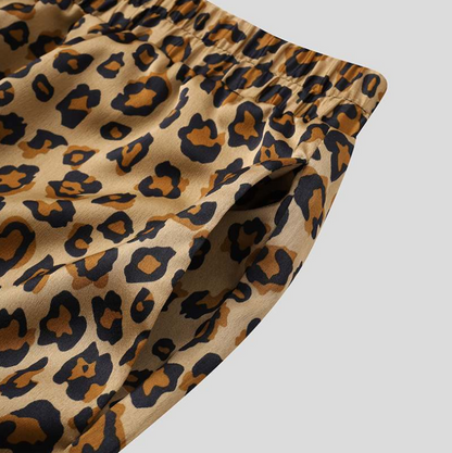 2-piece men's casual shorts and shirt set - trendy leopard print outfit for summer fun - comfortable fit