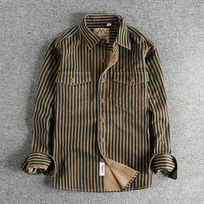Men's casual shirt durable long sleeve striped design - versatile office and weekend wear