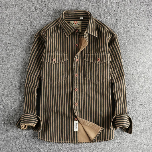 Men's casual shirt durable long sleeve striped design - versatile office and weekend wear