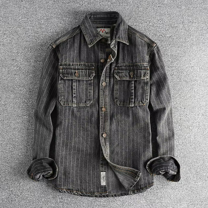 Men's casual shirt modern striped denim top in grey - stylish weekend attire
