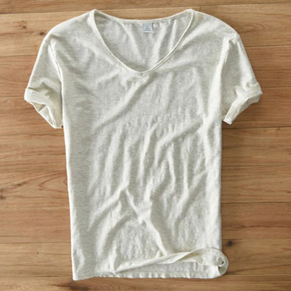 Men's v-neck t-shirt soft cotton blend casual wear - lightweight short sleeve top for everyday comfort