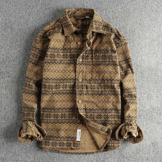 Men's vintage cord casual shirt - soft fabric with stylish pattern for everyday wear