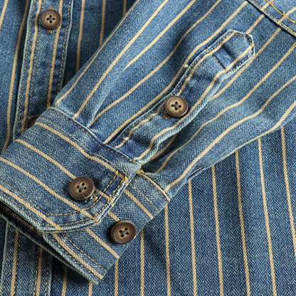 Men's denim utility shirt durable long sleeve - classic striped design for casual wear