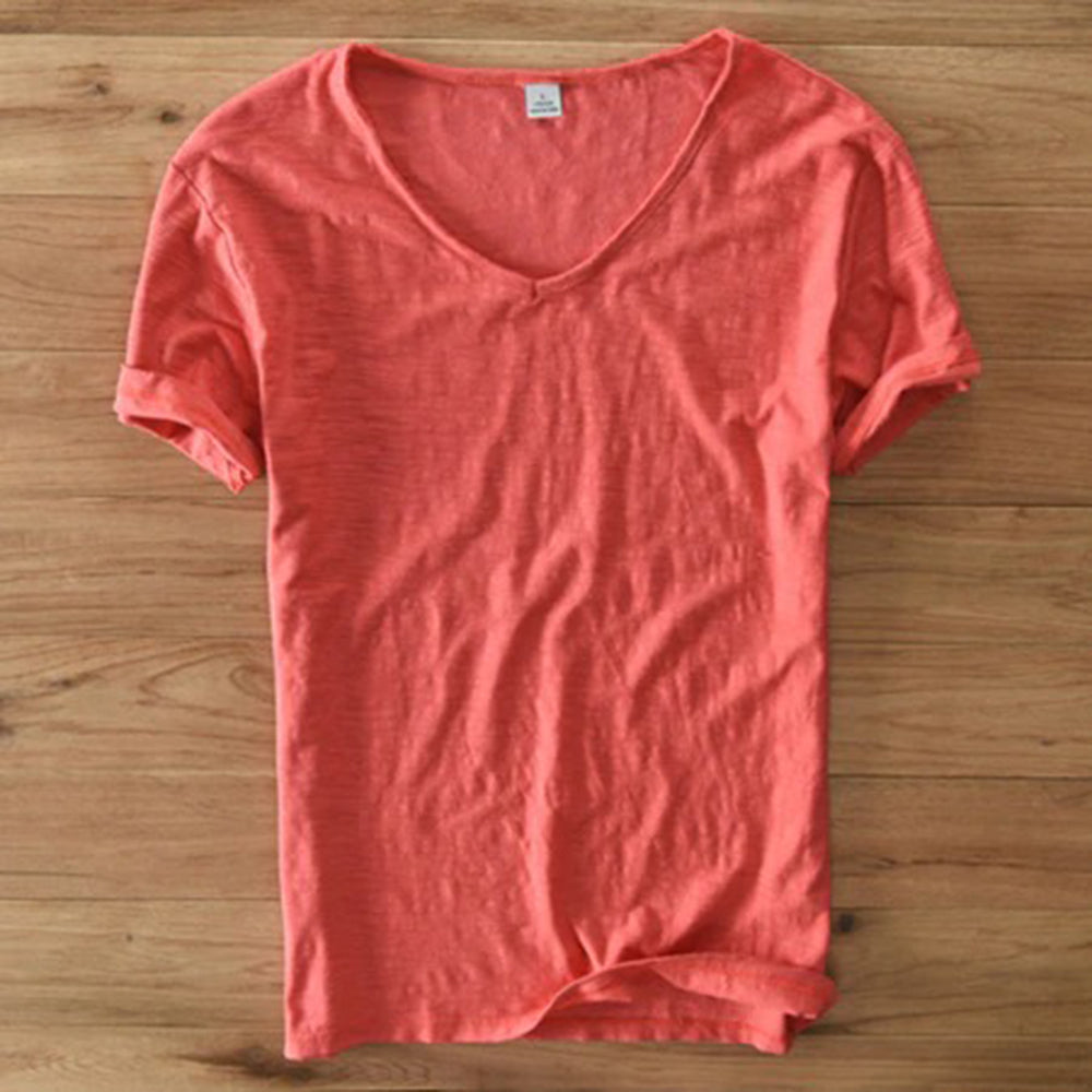 Men's v-neck t-shirt soft cotton blend casual wear - lightweight short sleeve top for everyday comfort