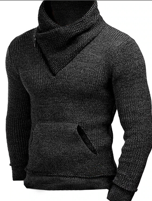 Men's ribbed winter pullover - premium knit fabric for casual wear