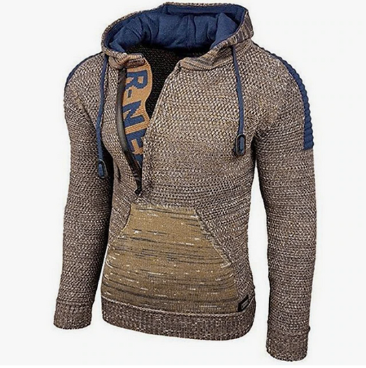 Men's vintage knit pullover - cozy casual hoodie with kangaroo pocket for autumn wear
