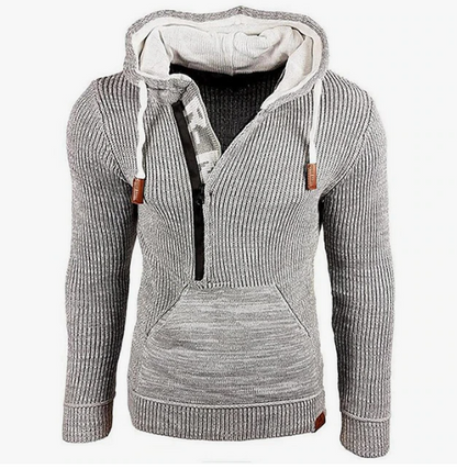 Men's vintage knit pullover - cozy casual hoodie with kangaroo pocket for autumn wear