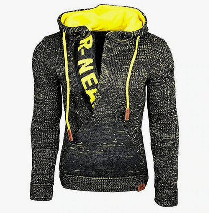 Men's vintage knit pullover - cozy casual hoodie with kangaroo pocket for autumn wear