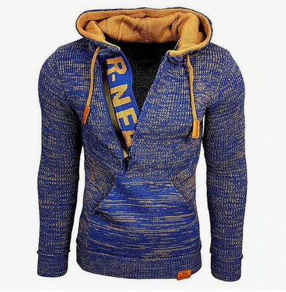 Men's vintage knit pullover - cozy casual hoodie with kangaroo pocket for autumn wear