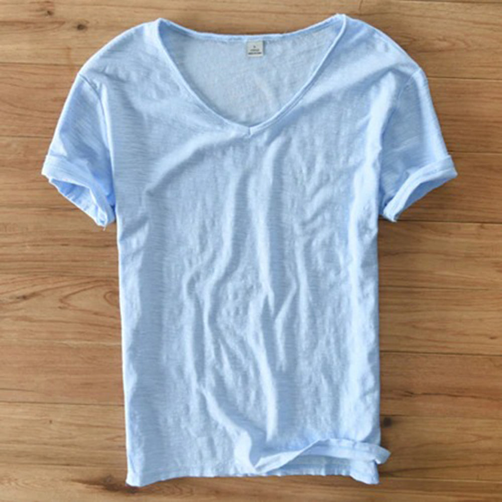 Men's v-neck t-shirt soft cotton blend casual wear - lightweight short sleeve top for everyday comfort