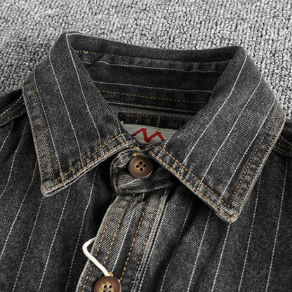 Men's casual shirt modern striped denim top in grey - stylish weekend attire