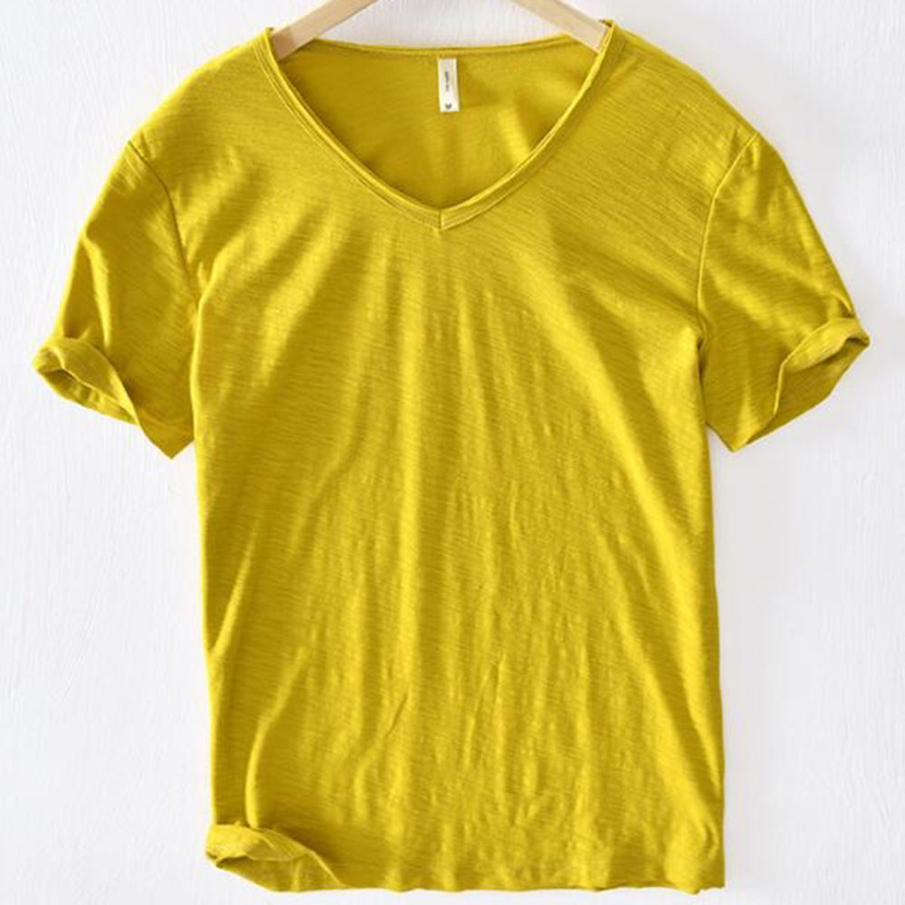 Men's v-neck t-shirt soft cotton blend casual wear - lightweight short sleeve top for everyday comfort