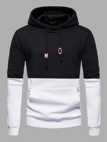 Men's hooded top waffle pattern black casual wear - stylish and versatile pullover for relaxed outings