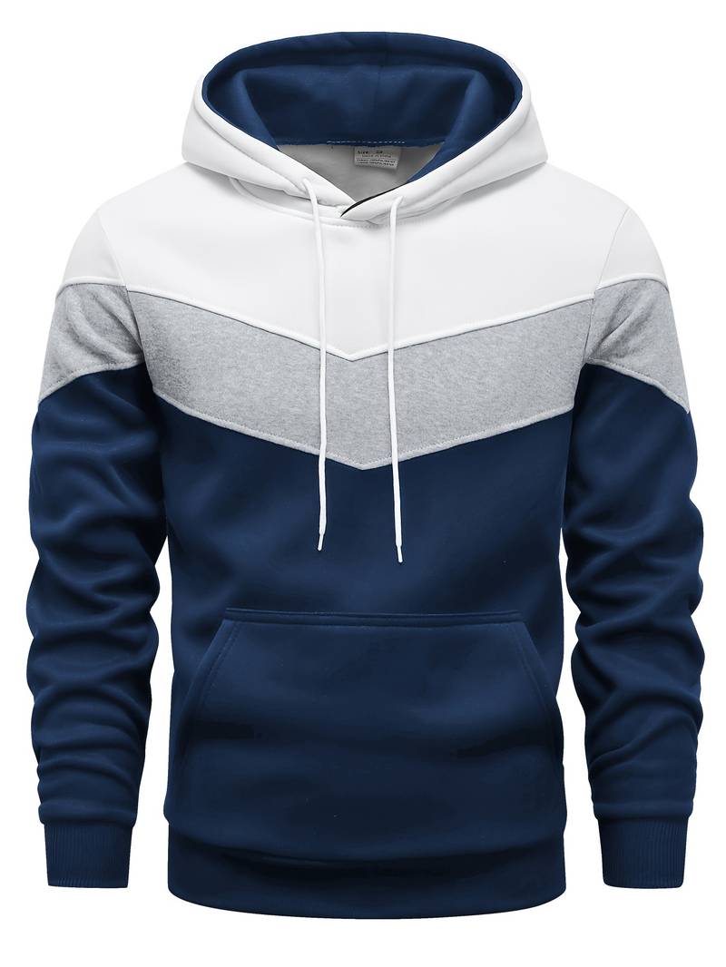 Men's hoodie - modern color block pullover for casual wear with front pocket