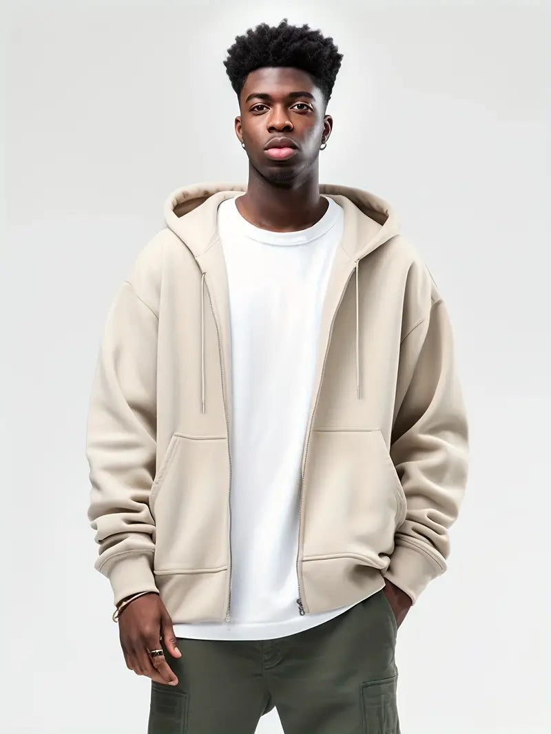 Men's zip-up hoodie casual wear - cozy oversized sweatshirt for everyday style