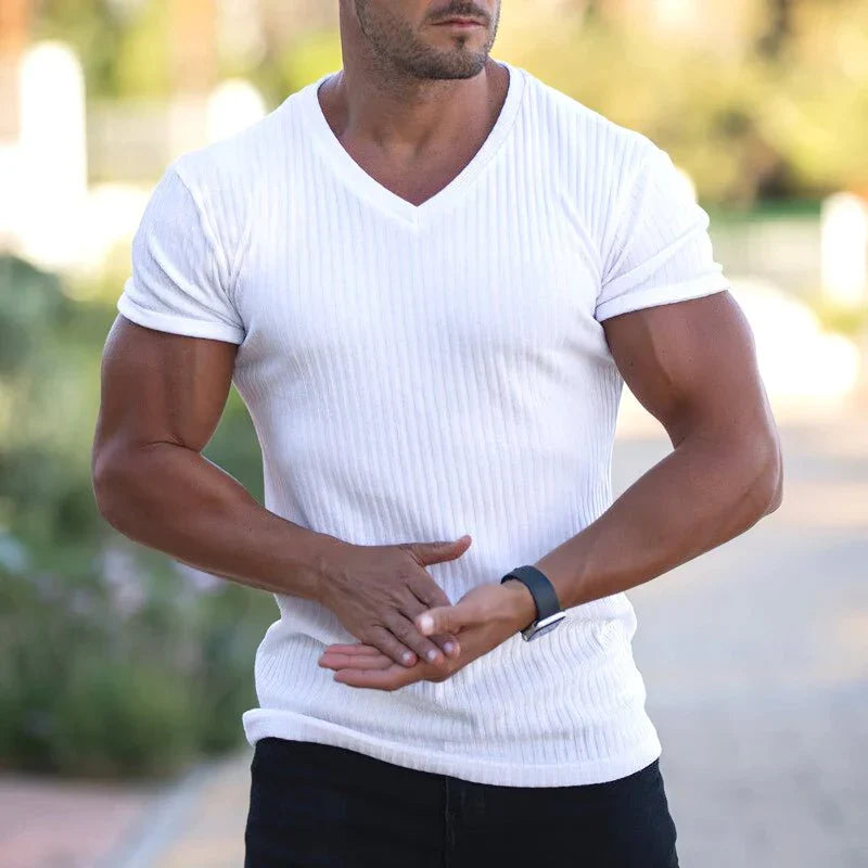 Men's ribbed v-neck t-shirt - stylish casual wear for everyday comfort
