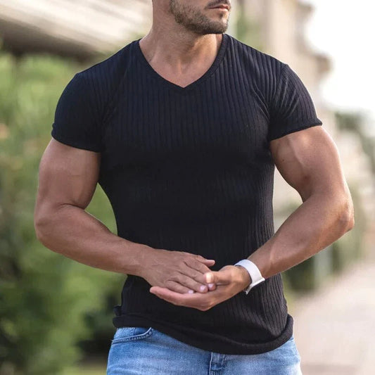 Men's ribbed v-neck t-shirt - stylish casual wear for everyday comfort