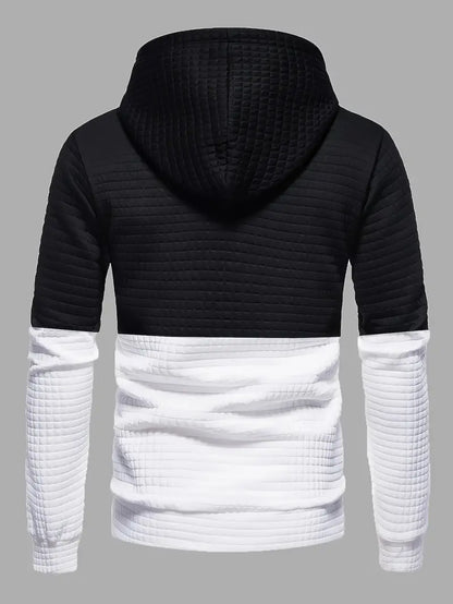 Men's hooded top waffle pattern black casual wear - stylish and versatile pullover for relaxed outings