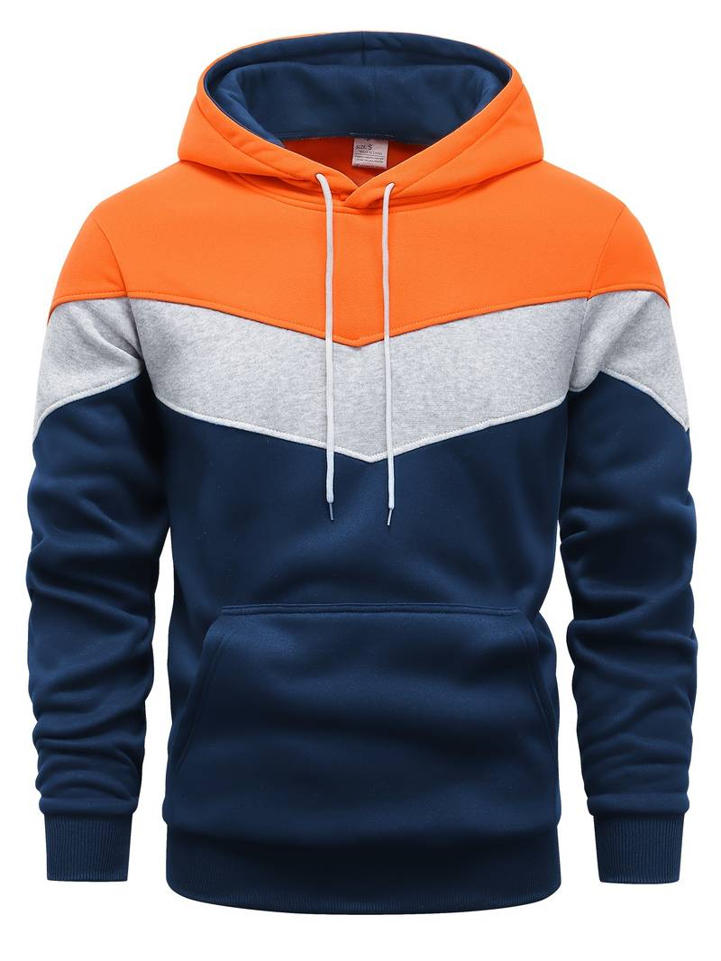 Men's hoodie - modern color block pullover for casual wear with front pocket