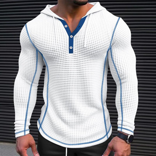 Men's waffle knit hoodie lightweight casual wear - long sleeve pullover for everyday relaxation